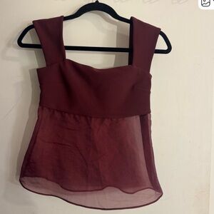 Abercrombie & Fitch Burgundy Sheer Hem Blouse